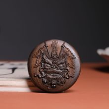 沉香木雕66圆牌狮佛双面雕刻佛魔一念之间木质工艺品背包车载挂件