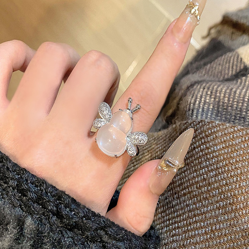 復古新品冰透蜜蜂葫蘆戒指女高級感輕奢食指戒國風氣質個性指環