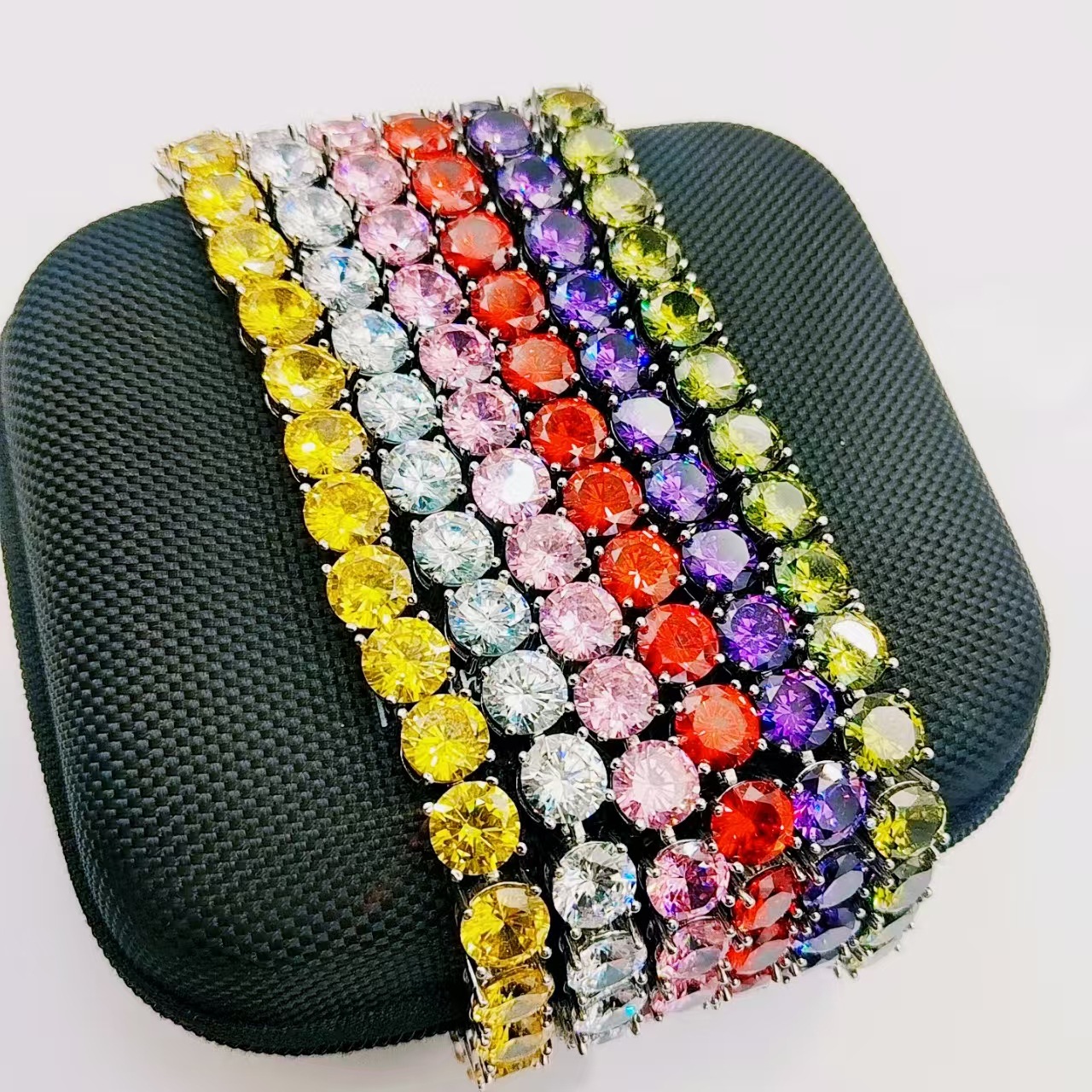 European and American Hip-Hop Round 8mm Multi-Color Zircon Bracelet for Women Export Amazon Popular High Carbon Diamond Bracelet Hand Jewelry