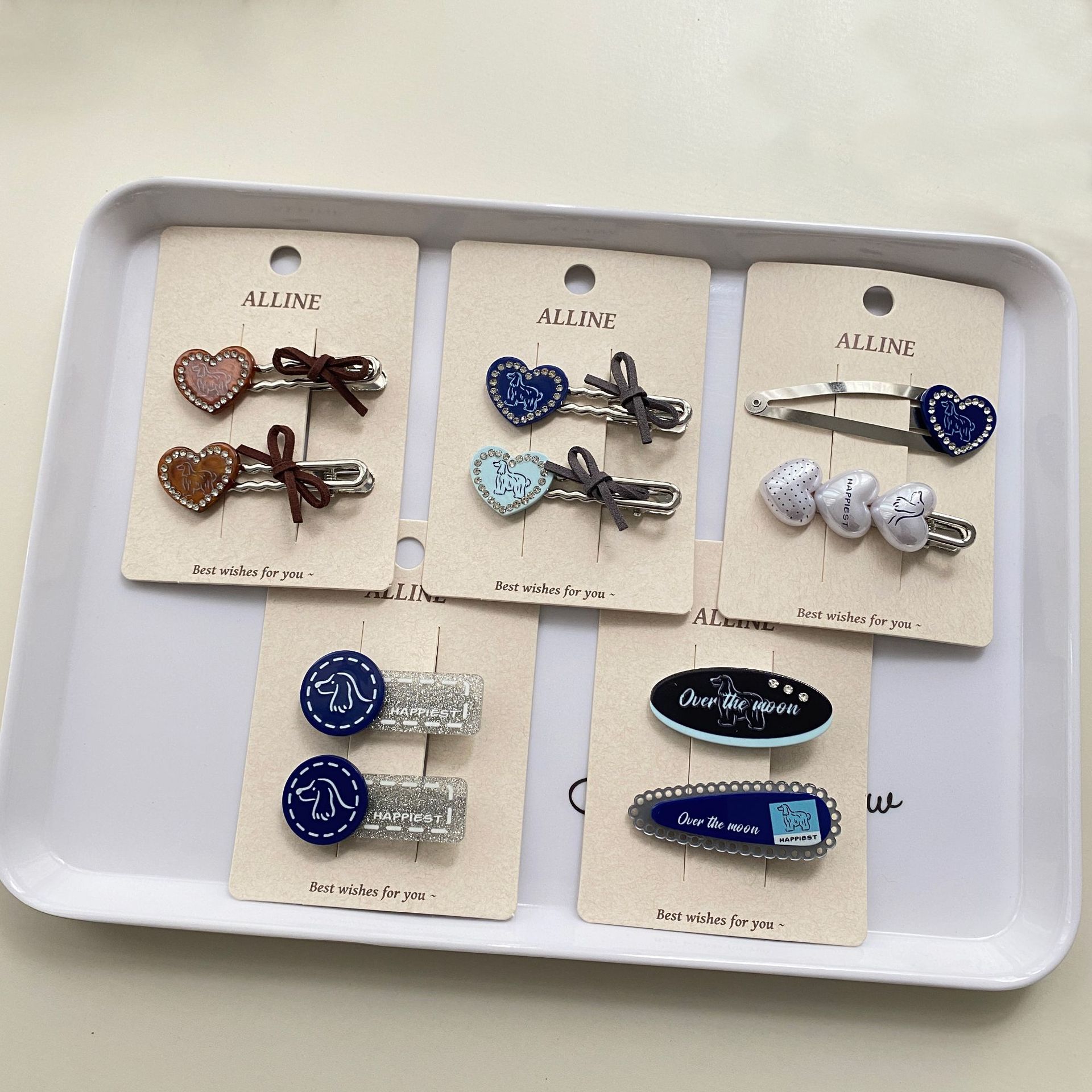 Sapphire Border Collie Oil Drop Pearl Rhinestone DIY Alloy Jewelry Heart Bow Hairpin Women's Hair Accessories Headwear