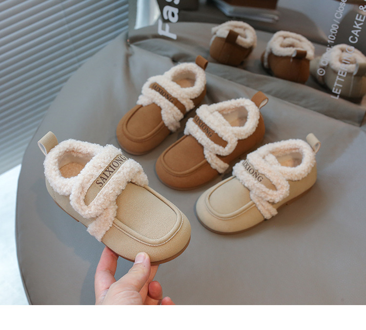 Scarpe per bambini in cotone 2024 in pelle scamosciata con suola morbida per ragazzi e ragazze, scarpe calde versatili per bambini in lana d'agnello_voghion.com