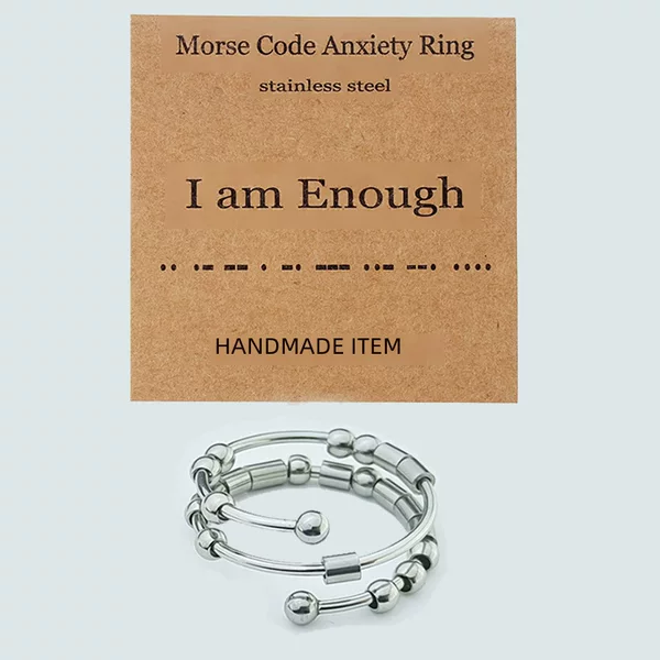 Cross-border Amazon Stainless Steel Morse Code Decompression Ring Fidget Fine-tuning Beads Anti-anxiety Ring
