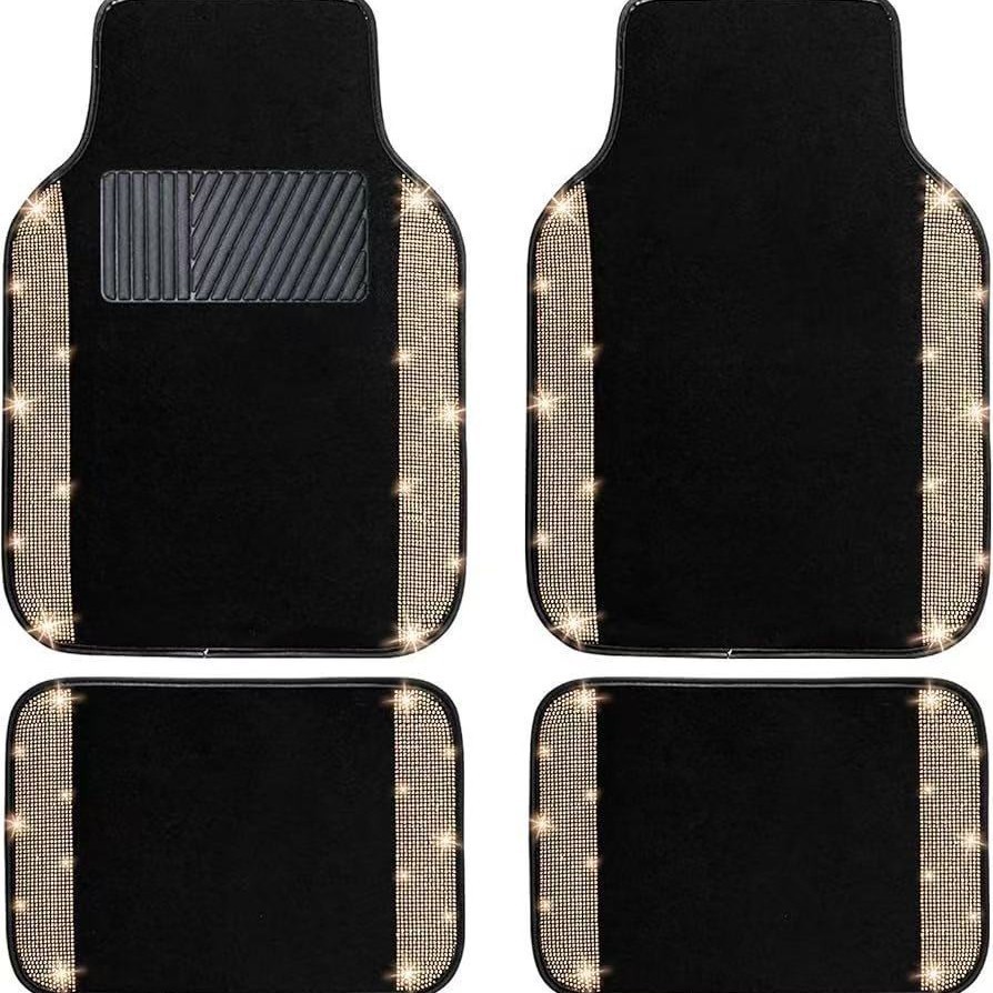 Cross-border minimalist black crystal velvet car floor mats, universal decorative floor mats, durable and stain-resistant, set of four