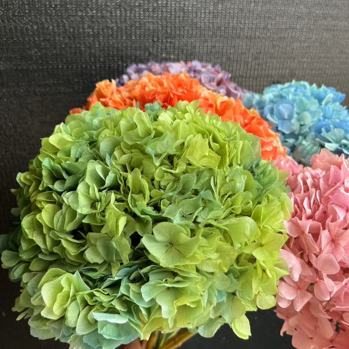 Hortensia de hoja grande flor permanente sola Hortensia con varilla decoración boda decoración floral DIY flor material fábrica al por mayor