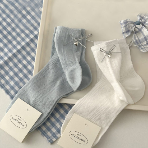 suxinaimin Summer Thin Mid-tube Socks Bow Breathable Japanese Miu Ballet Hollow Women's Socks