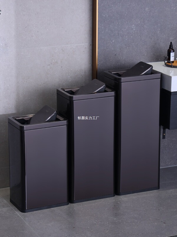 Vertical Square Stainless Steel Paper Towel Trash Can Large Commercial Large Capacity with Lid and Heightened Swing Lid Toilet