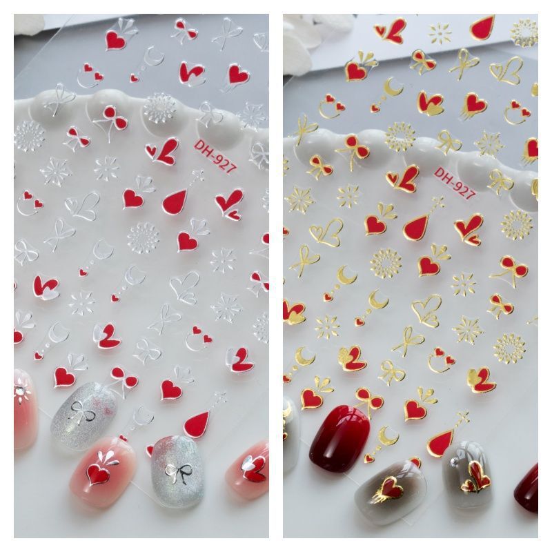 Xiaohongshu's New Gold-Edged Red Heart Nail Stickers, Simple and Versatile Hollow Nail Art Decorations, Light Luxury Xiaohongshu's New Gold-Edged Red Heart Nail Stickers, Simple and Versatile Hollow Nail Art Decorations, Light Luxury