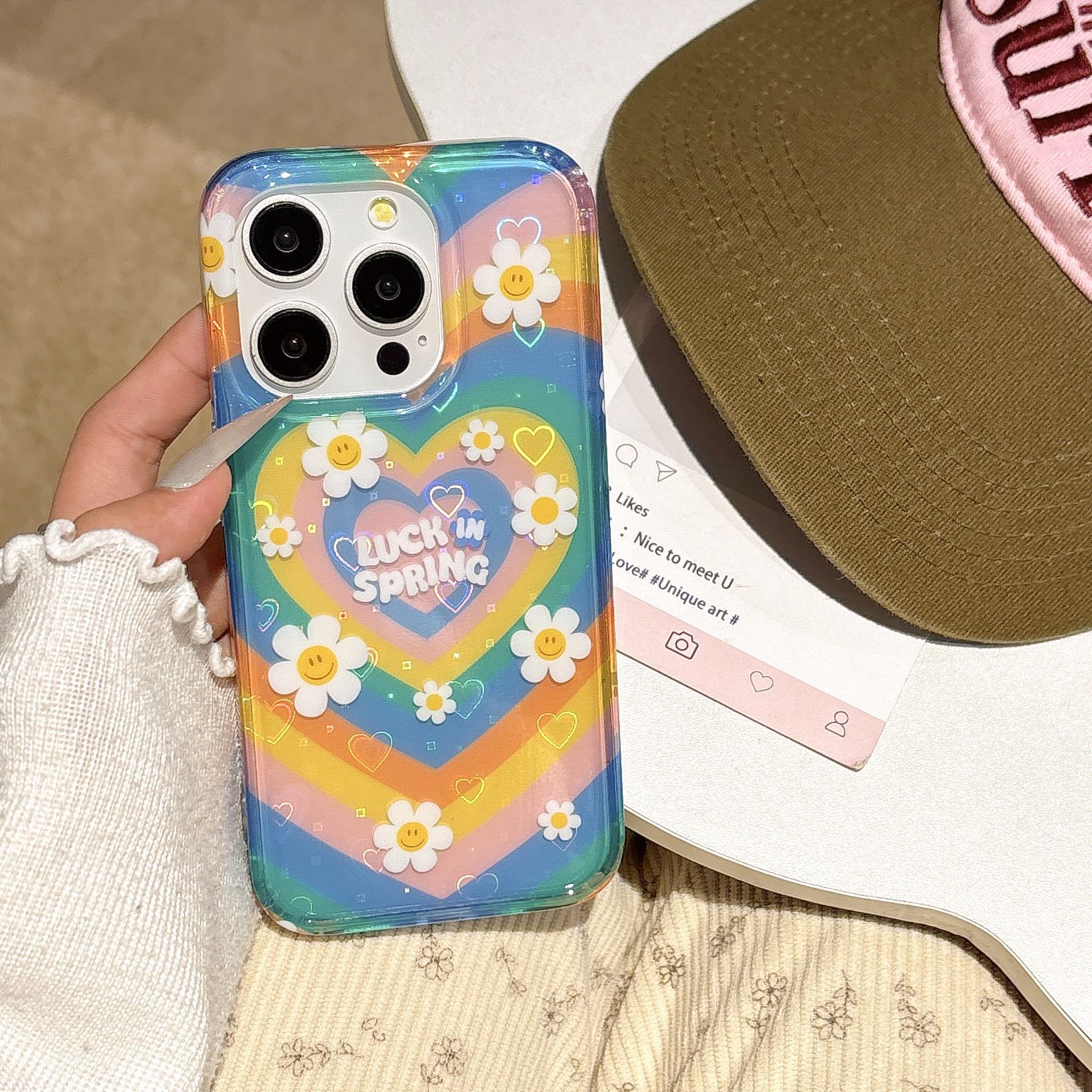 Pantalla completa flor de color cara sonriente para iphone16ProMax funda para teléfono móvil 14 Apple 15 femenino 16 nuevo 15PM