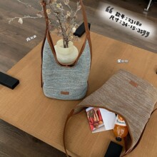 手工飞织布编织包新款百搭女包单肩斜挎包购物袋水桶包撞色腋下包