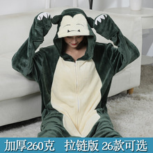 混批秋冬卡通动物连体睡衣前胸拉链男女成人跨境外贸法兰绒家居服