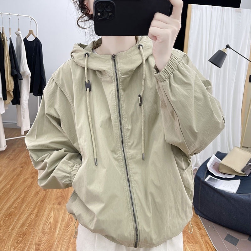 2025 solid color short hooded jacket jacket spring and autumn new fashionable loose casual jacket top