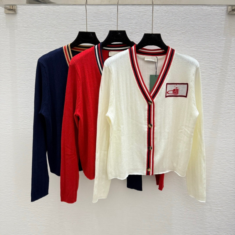 Shenzhen Nanyou Correct High Version Vi Home 25 Early Autumn New Saturn Contrast Color V-Neck Long Sleeve Knitted Cardigan Top