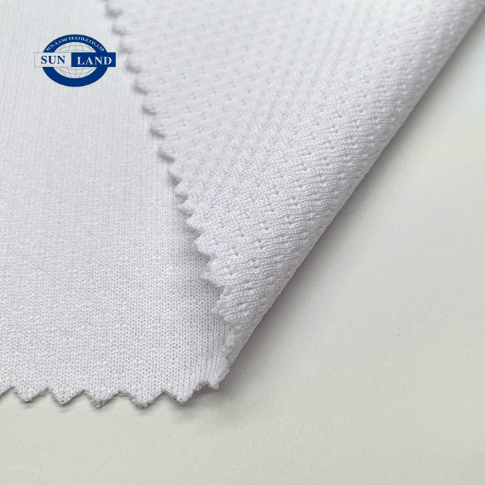 钓鱼服户外健身运动衣面料 全涤吸湿快干原纱针织纬编针眼雨点布