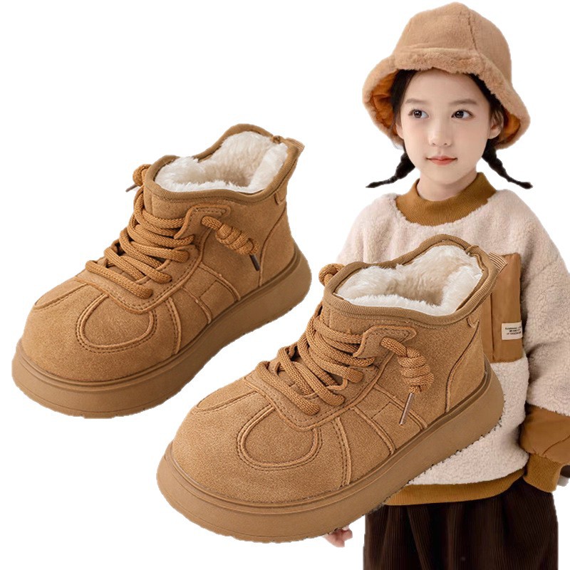 Botas de nieve para niños en invierno 2025 nuevos zapatos de pan de niñas de lana para niños calentadores zapatos de algodón gruesos zapatos de invierno
