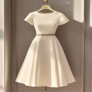 High-end exquisite tea break French temperament super good-looking formal occasion white dress 2024 new women's summer