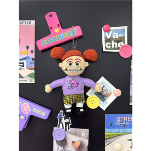 Cute Steel Teeth Girl Doll Pendant Cartoon Plush Schoolbag Pendant American Doll Keychain Accessories Birthday