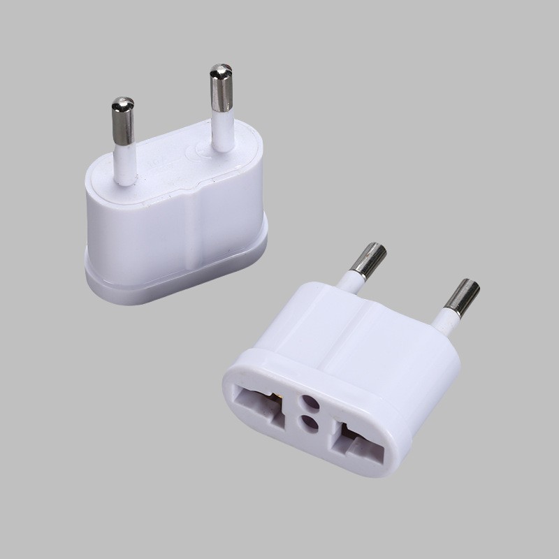 纯铜半绝缘欧规转接头 美规充电器转接插头 白色欧规电源转换插头