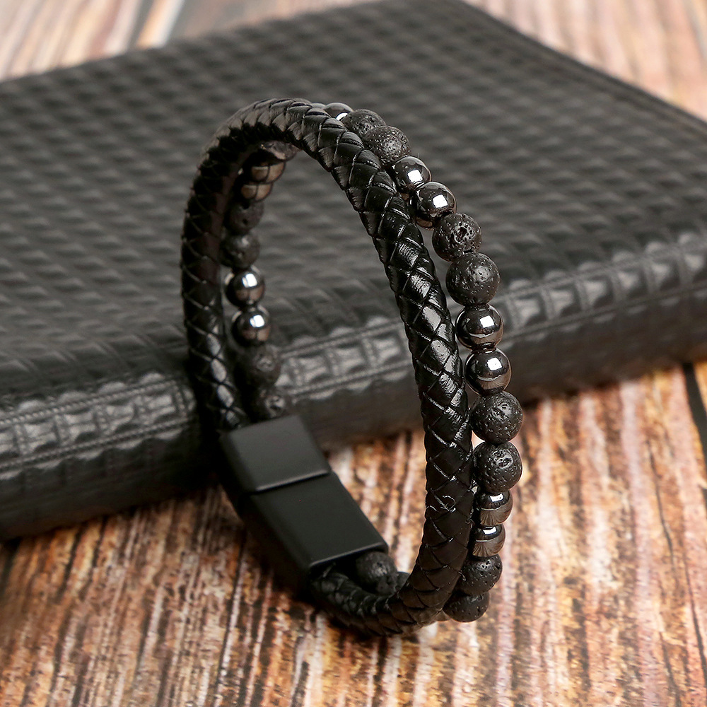 natural stone, rope Material Geometric Pattern Men'S Gender Fashion Geometric Natural Stone Rope Men'S Bracelets Men Cord & Leather Bracelets