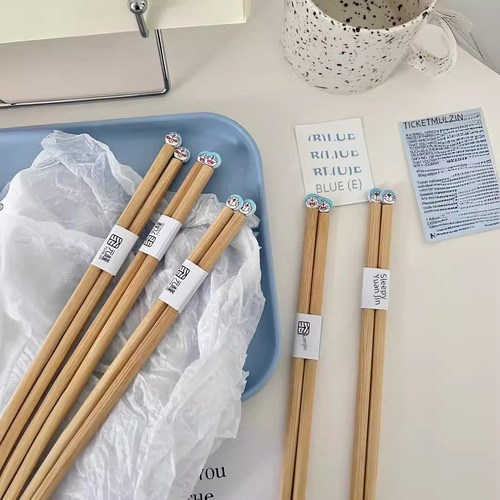 【Yuanjin Bamboo Wood】New Cute Cartoon Ins Style Household Dinging Cat Chopsticks High-End Unpainted Red Chopsticks 24cm