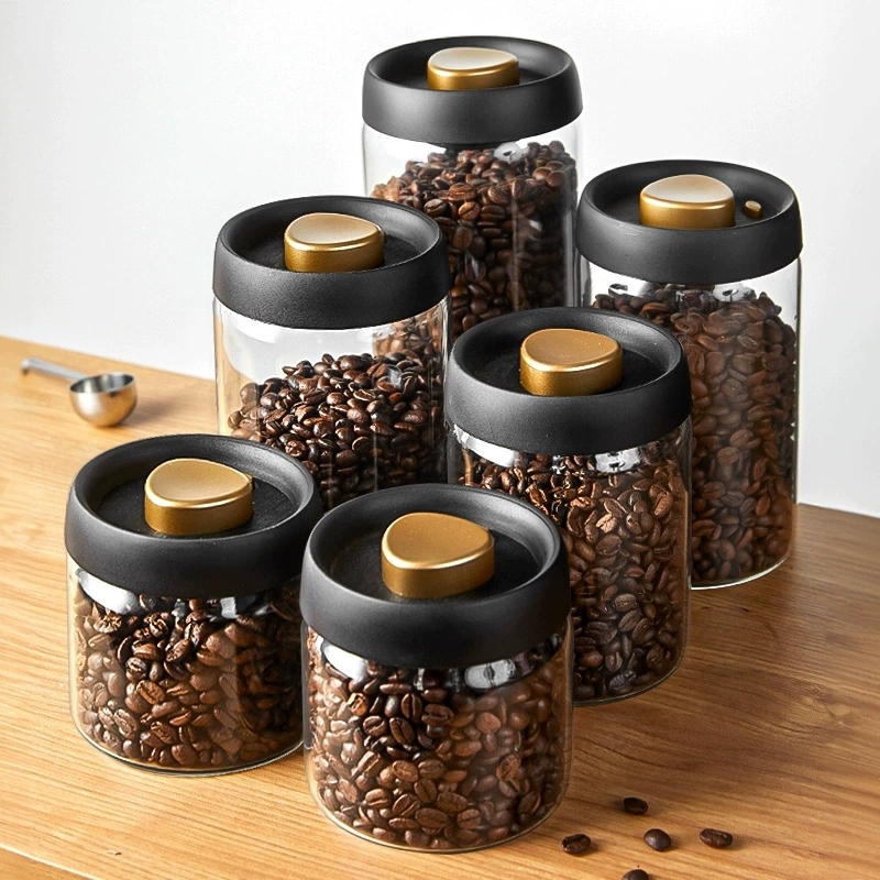 Вакуумная банка для кофе в зернах из высокоборосиликатного стекла с вакуумной крышкой, банка для хранения зерна