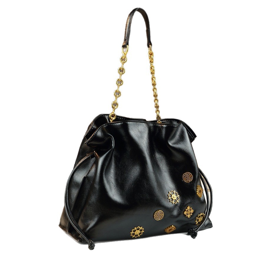 Summer New Arrival High-End Women's Shoulder Bag Drawstring Pleated Small Bucket Handbag Niche Style For Summer_voghion.com