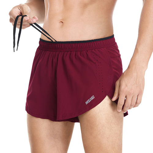 Summer men's fitness running sports casual shorts marathon quick-drying three-point pants triangle lining maroon dark blue