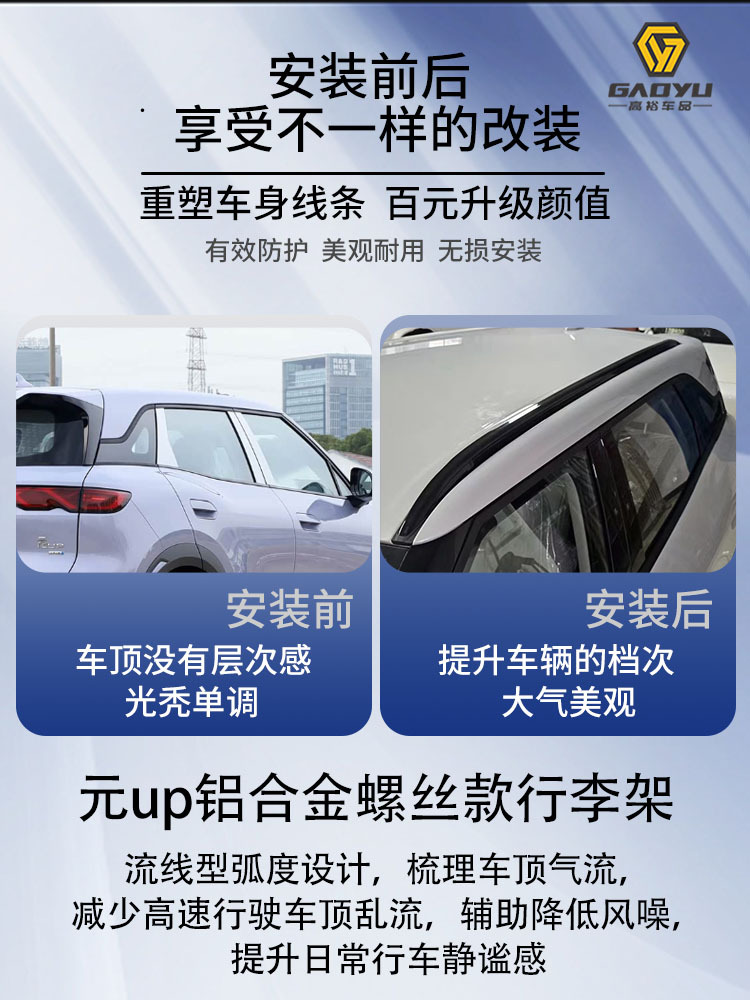 Suitable for BYD Yuan UP roof luggage rack, screw-fixed aluminum alloy luggage bar, BYD Atto2