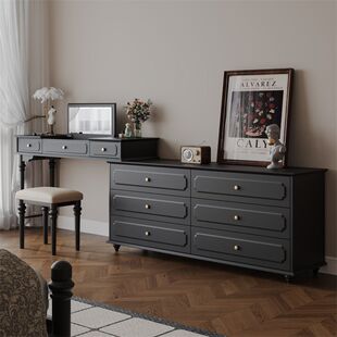 American Style Retro Middle Aged Master Bedroom Bedend Dressing Cabinet Makeup Table Integrated Middle Aged Style Bedroom Black Flip Dressing Table Mirror