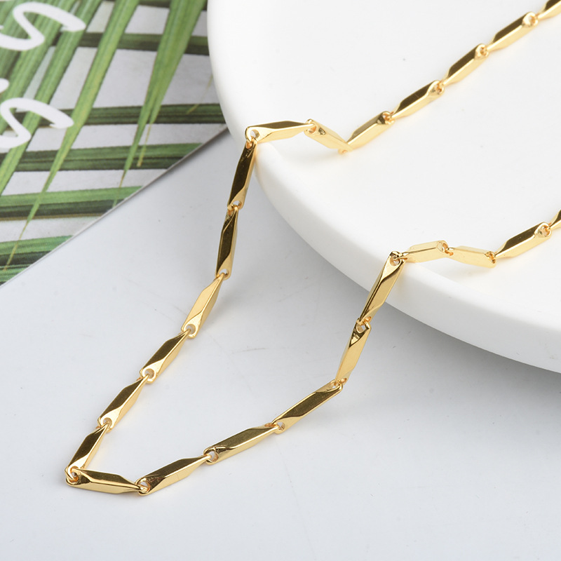 Trendy Titanium Steel Non-Fading Ins Style Cool Wind Ling Shape Collarbone Chain Hip Hop Simple Light Luxury Bamboo Link_voghion.com