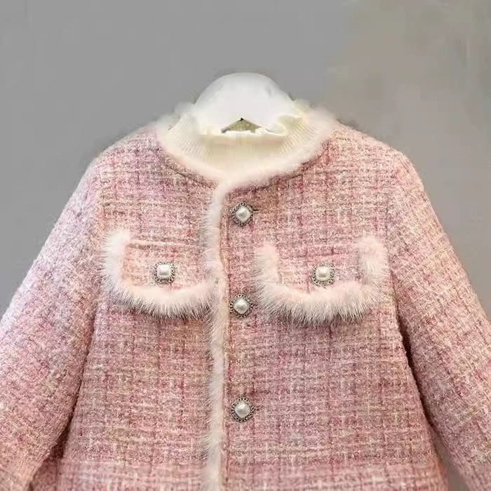 Зимний тёплый набор, пальто из шерсти, юбка для девочки, стиль Chanel