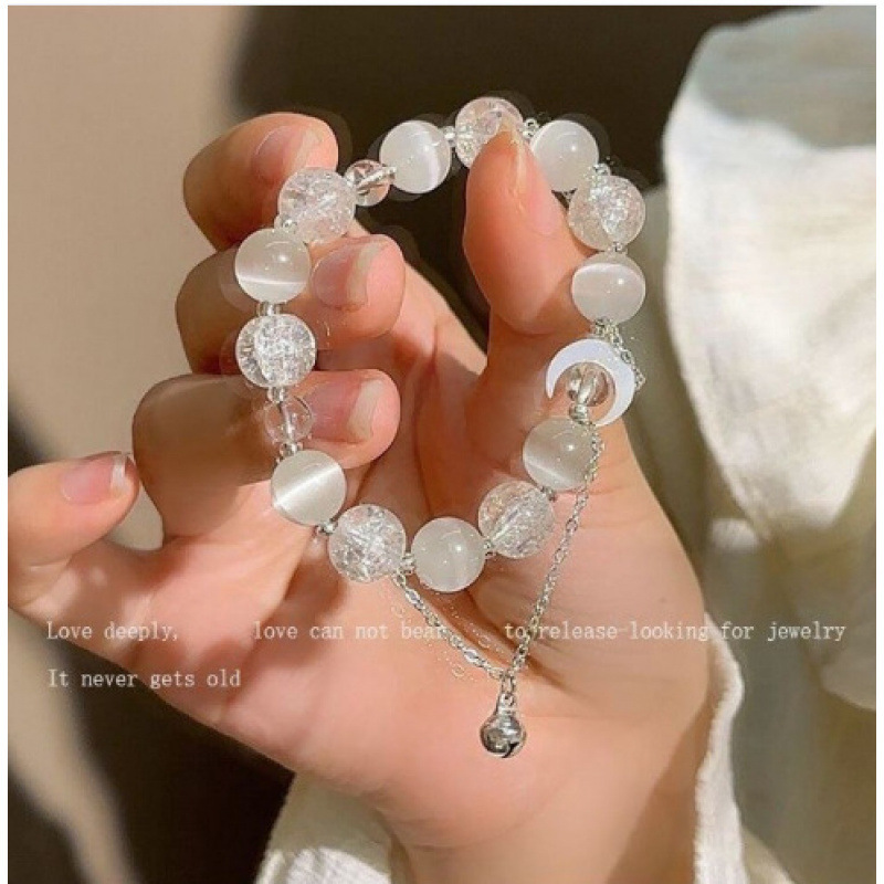 S177-Pulsera de campana de luna de perlas blancas#tamaño 458