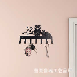 万圣节猫头鹰挂钩墙上装饰钥匙挂钩铁艺免打孔毛巾挂架排钩挂衣架
