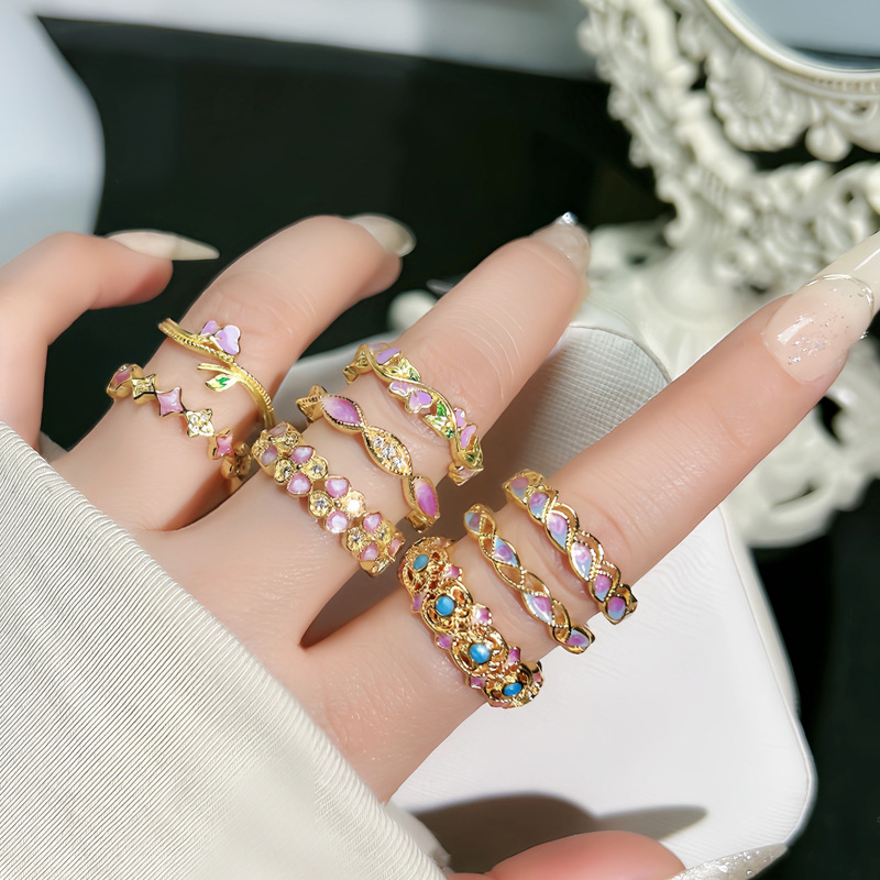 5g Weight Rings Classification 1 Piece Quantity Holiday, Daily Occasion Copper Material Flower Pattern All Seasons Season Women's Gender Enamel Design Vacation, Simple Style Style Wholesale Jewelry Vacation Simple Style Flower Copper Enamel Rings 无