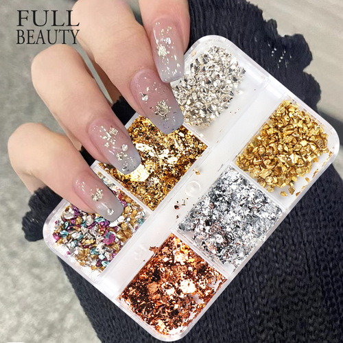 Cross-border new nail art glitter gold foil powder ins gravel gold and silver gold foil shredded paper nail jewelry flake nail