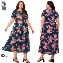 2025亚马逊跨境大码女装夏季新款圆领短袖休闲度假连衣裙现货代发