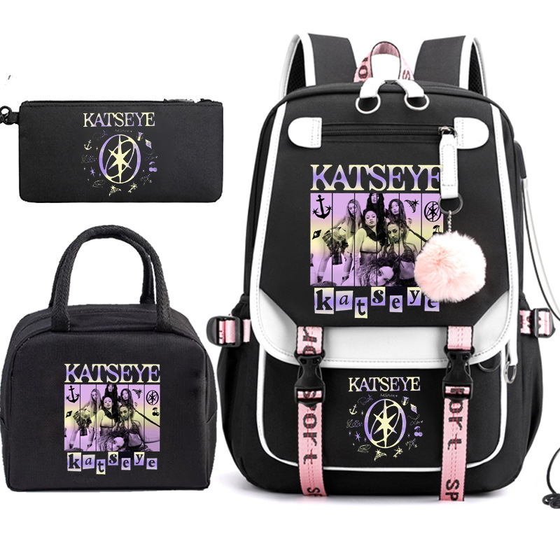 Katseye Music Pencil Case, Lunch Bag, Backpack Three-Piece Set, Middle School Student School Bag, Amazon Bestseller 1219