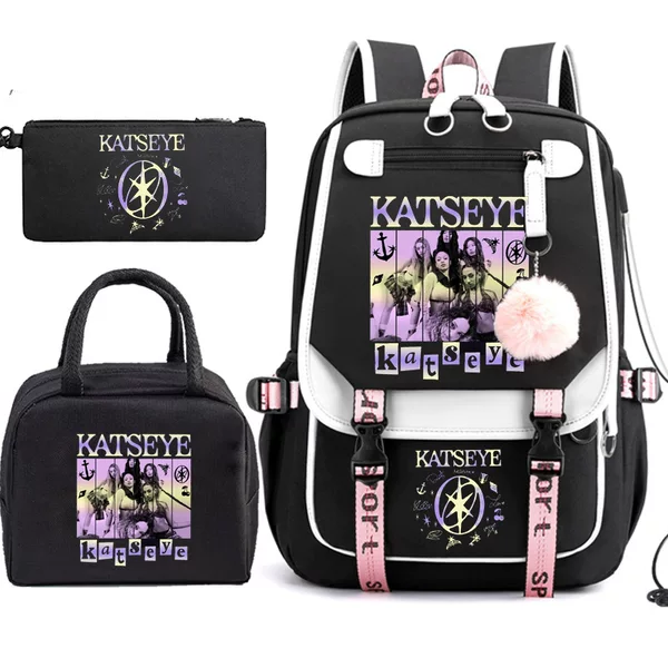 Katseye Music Pencil Case, Lunch Bag, Backpack Three-Piece Set, Middle School Student School Bag, Amazon Bestseller 1219