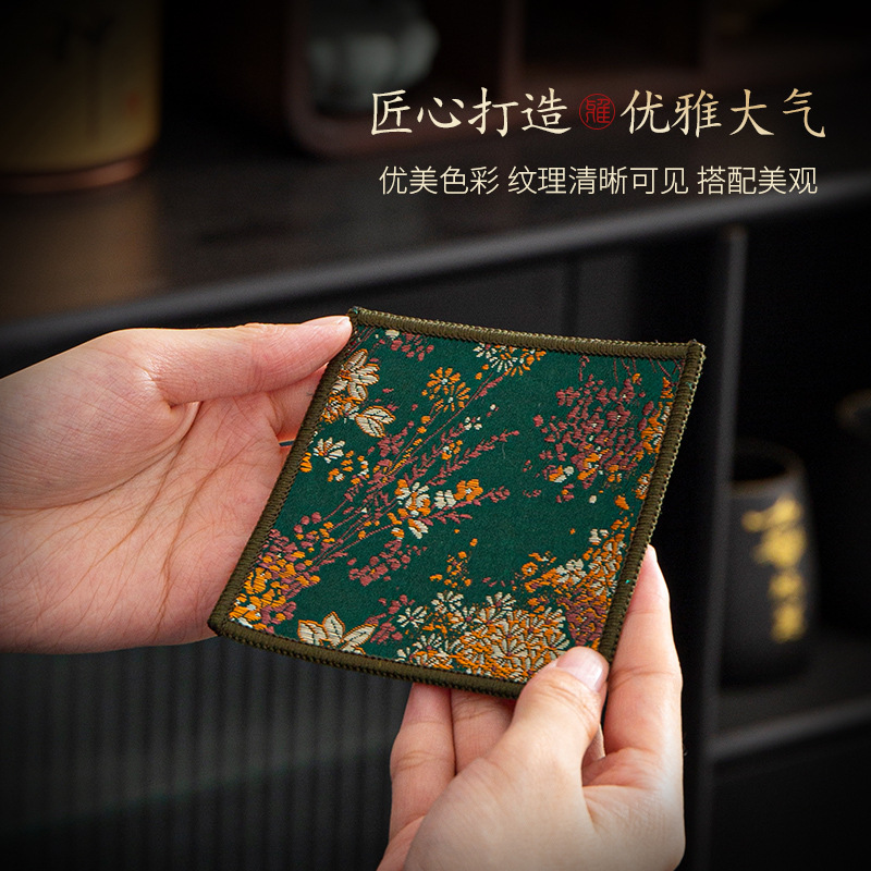 Handmade fabric water-absorbing and heat-insulating pad Kung Fu tea set accessories ancient style tea ceremony supplies tea cup holder waterproof tea cloth pad cloth 