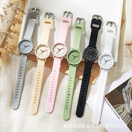 Special Watch for Examination Female Senior high school Students Pointing Type Class Watch Time Youth Campus Yan Control White Milk Tea Color