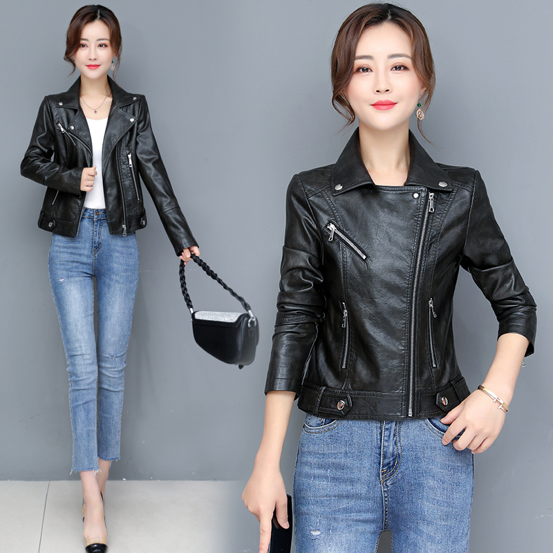Petite Women's Short Leather Jacket for Spring, Autumn, and Winter 2025 New Fashion Slim Fit Biker Leather Jacket Outerwear