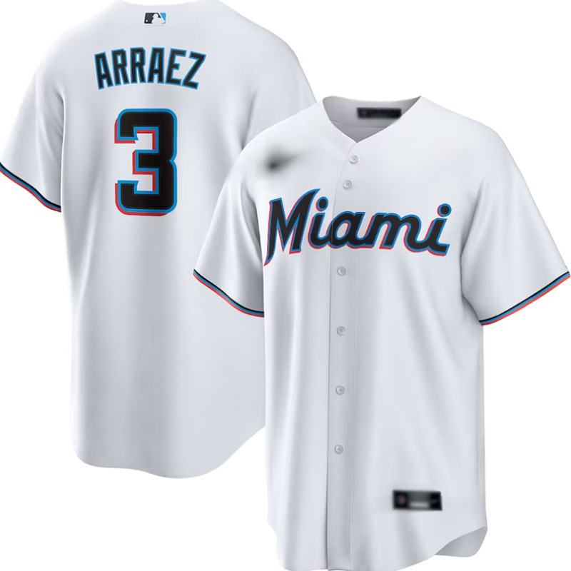 Marlins 2 White Fans Baseball Jersey MLB Marlins Chisholm Jr. Jersey