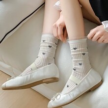 25年春夏季新款女袜高颜值蝴蝶结芭蕾风韩ins中筒薄款堆堆袜子女