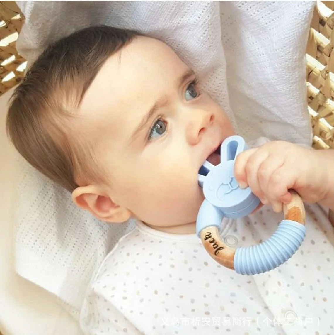 Etsy Hot-Selling Personalized Engraved Custom Baby Beech Wood Silicone Rattle Cotton Head Pacifier Silicone Teether