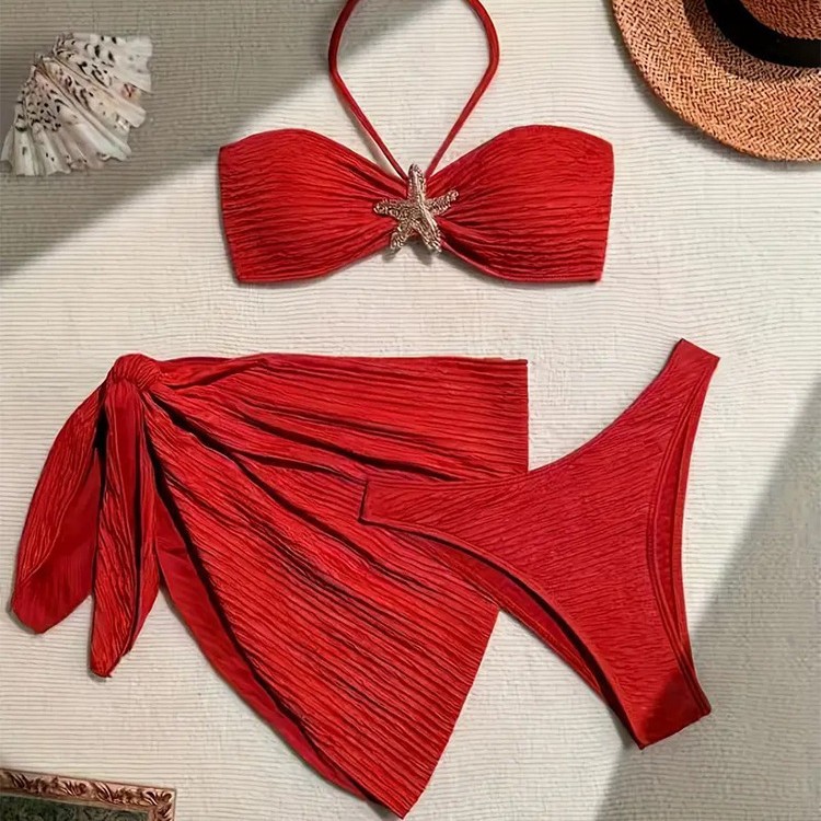 Cross-Border Foreign Trade Split Swimsuit, Female Sexy Tube Top, Hot-Selling Three-Piece Bikini Swimsuit, Women's Suit, European and American Hot-Selling