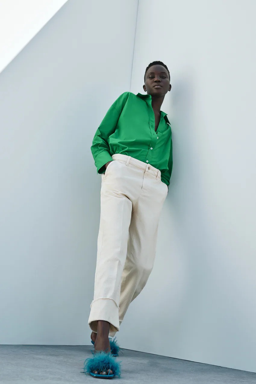 Original PB&ZA2298058 Multi-color Basic Top Loose Long-sleeve Poplin Shirt 4387023_ecoleips.com