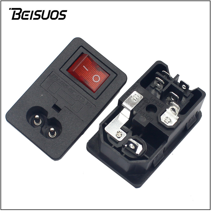 电源插座三合一8字器具插座卡式八字插座带开关保险丝C8输入插座