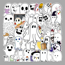 50张幽灵涂鸦个性卡通可爱万圣节DIY滑板车行李箱贴纸车贴批发