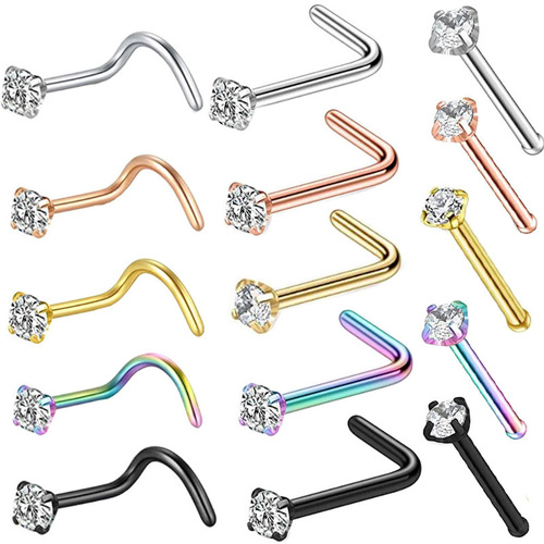 Cross-border mini L-bar nose piercing wholesale Amazon in-stock simple stainless steel straight bar zircon piercing nose ring jewelry