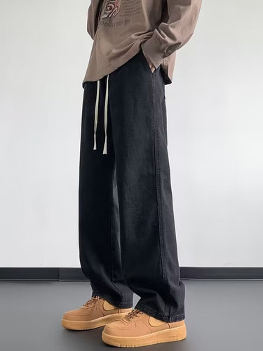Spring and Autumn Men's Black American Retro Wide Leg Straight Leg Loose Casual Long Pants for Summer