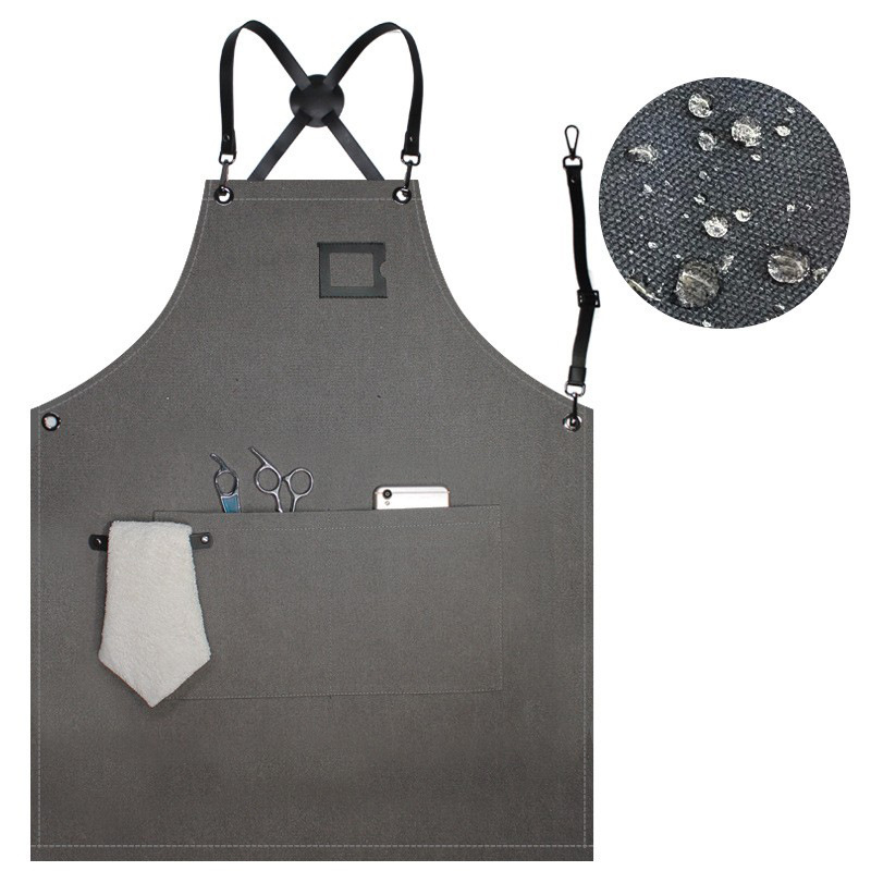 Delantal de lona gruesa logotipo personalizado Cafetería Restaurante leche tienda de té peluquería Correa guardapolvos delantal al por mayor